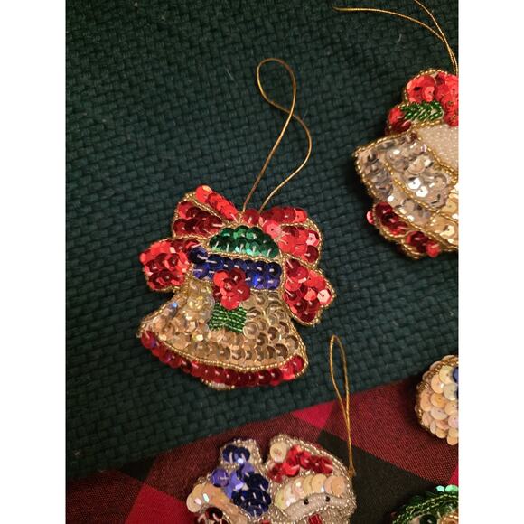 Vintage Christmas Ornaments Sequined & Beaded Handmade Set Of 14 - Picture 7 of 14